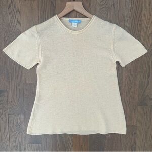 White + Warren Short Sleeve 100% Cashmere Crew Neck Sweater Pale Yellow Medium